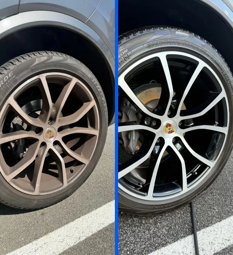 Before and after car wheel cleaning